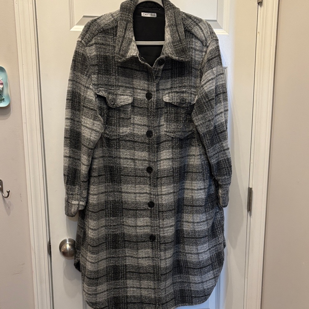 Dex Gray Plaid Button-Up Shacket - Picture 1 of 7